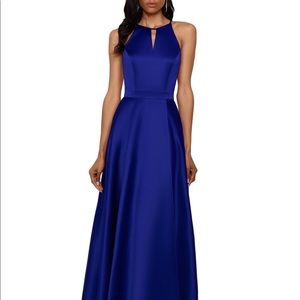 Xscape Blue Stretch Satin Open Back Gown*NWT*sz 10